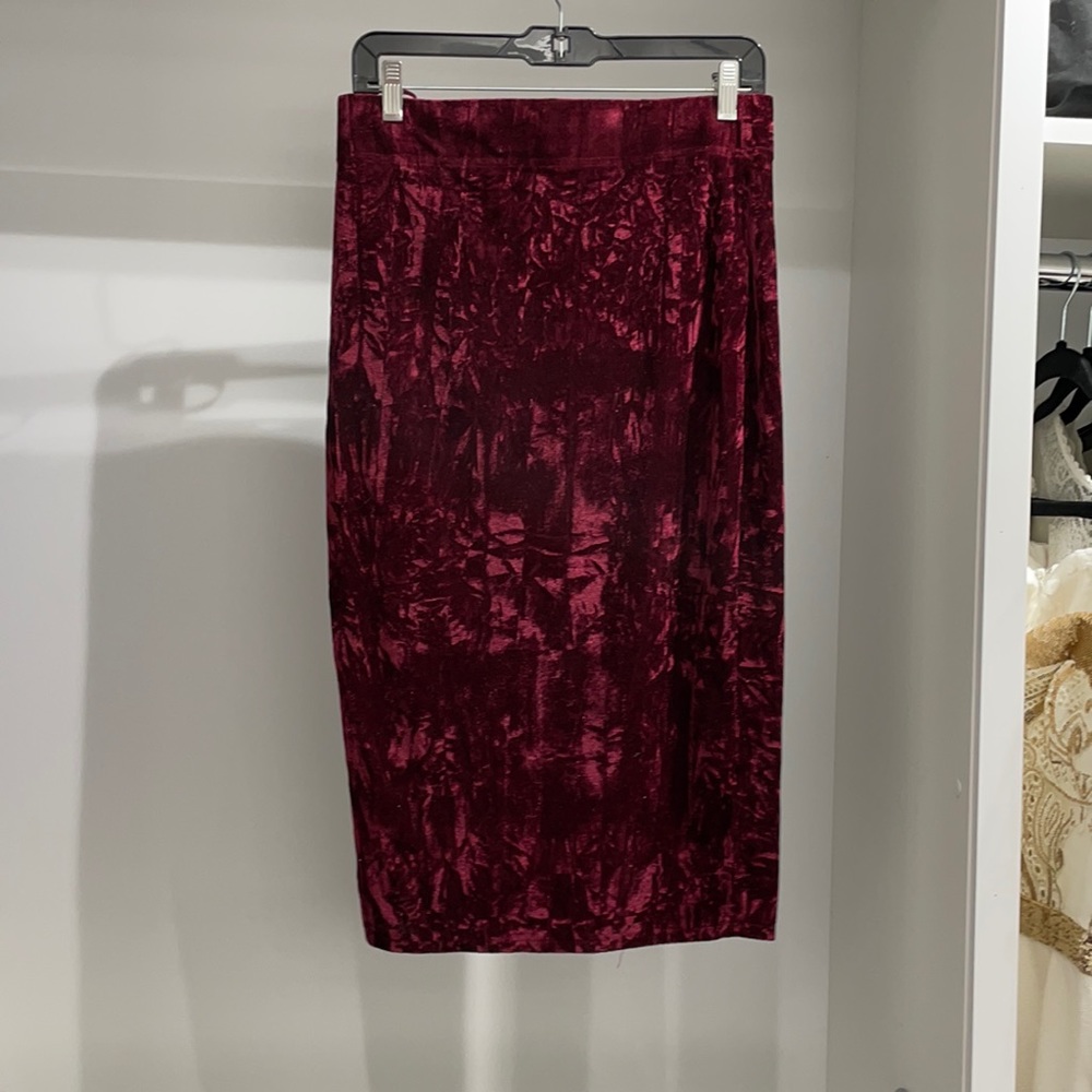 Maroon velvet pencil skirt